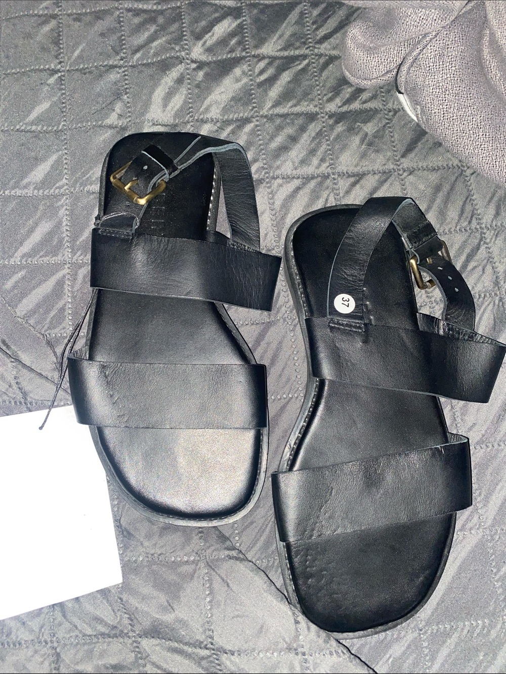Classic Black Leather Women's Slide Sandals